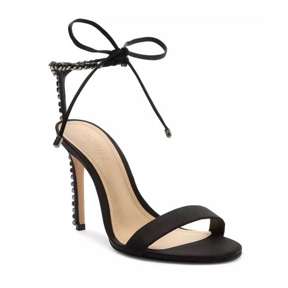 #SCHUTZ Islah Crystal Ankle-Strap Heels Black Size 7.5 NEW - Picture 2 of 8